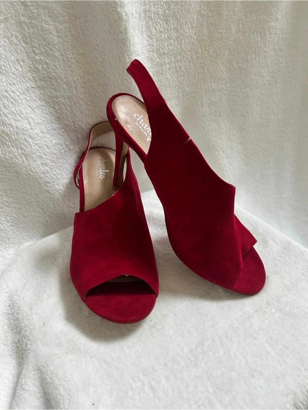Charles David Red Suede Peep-Toe Slingback Heels